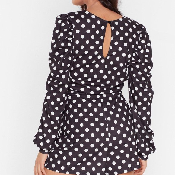 Polka Dot and Ruched Puff Sleeve Romper – Nasty Gal - Picture 3 of 6